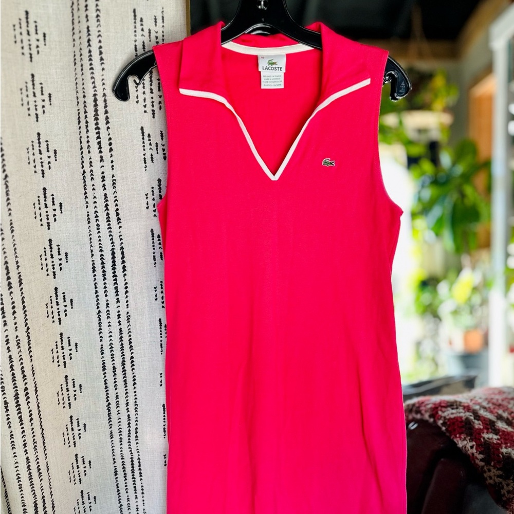 Lacoste Pink Midi Dress with White Trim